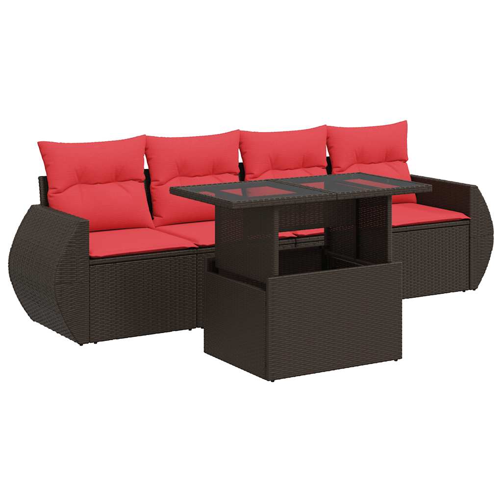 vidaXL 5-cz. zestaw mebli z poduszkami, brązowy, polirattan i akacja