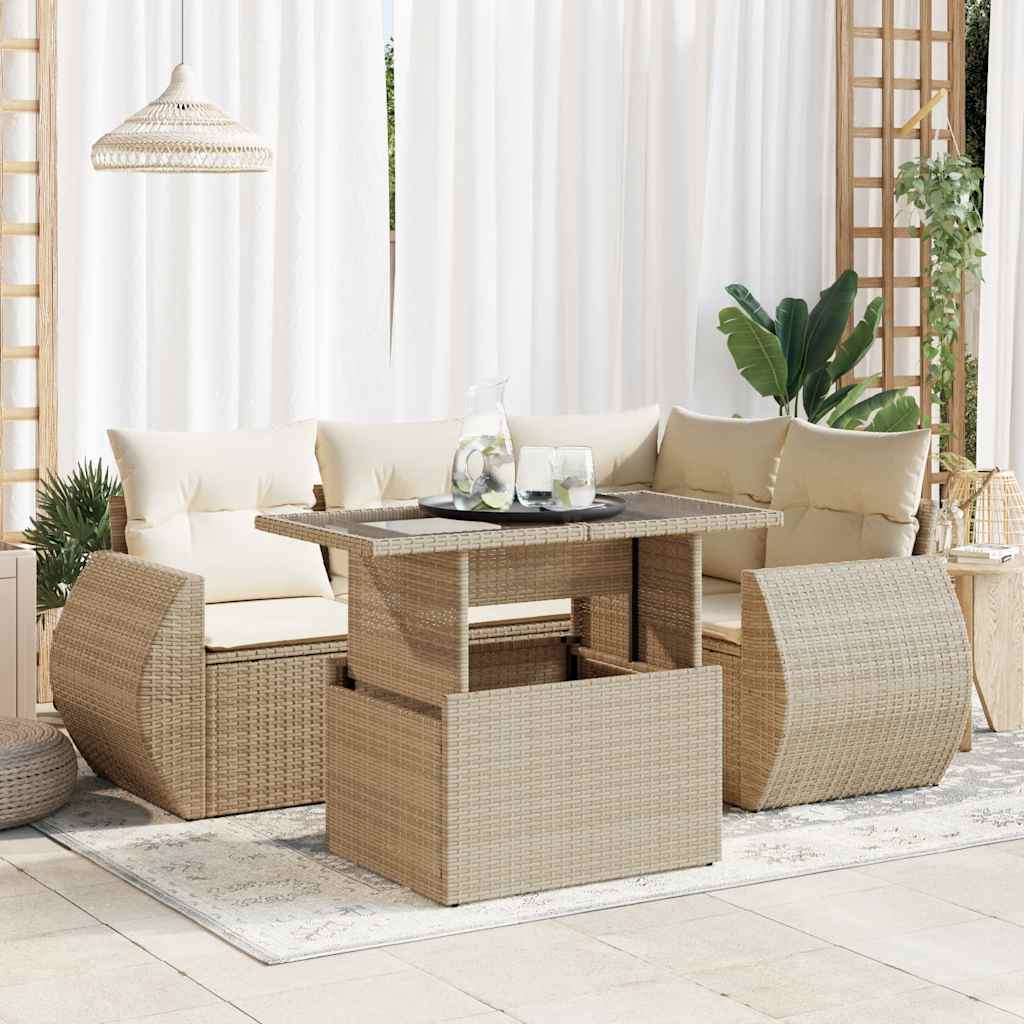 vidaXL 5-cz. zestaw mebli ogrodowych z poduszkami, beżowy, polirattan