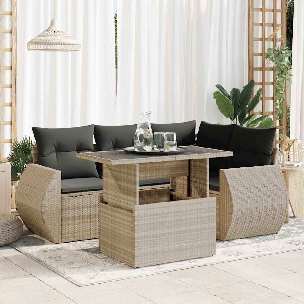 vidaXL 5-cz. zestaw mebli do ogrodu, poduszki, jasnoszary rattan PE