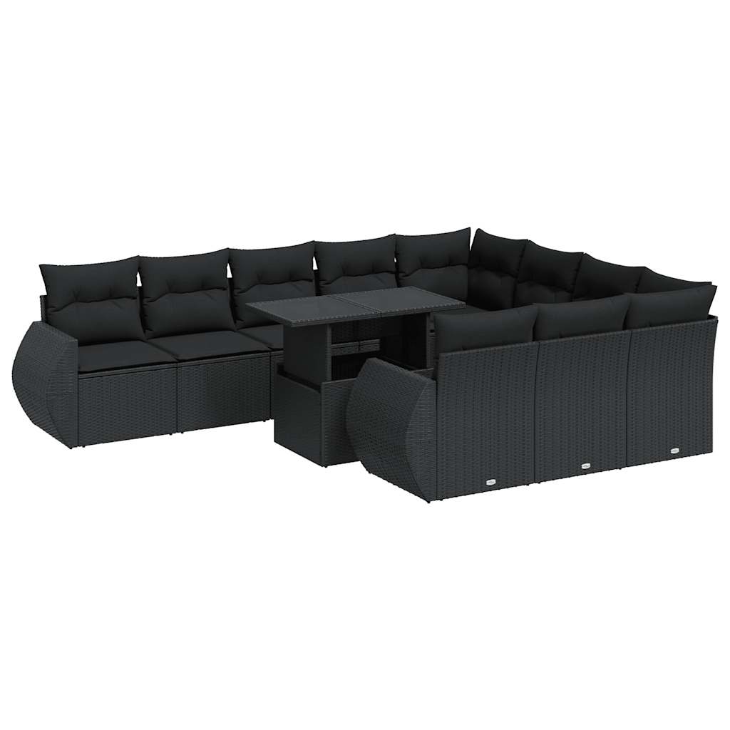 vidaXL 11-cz. zestaw wypoczynkowy do ogrodu, poduszki czarny rattan PE
