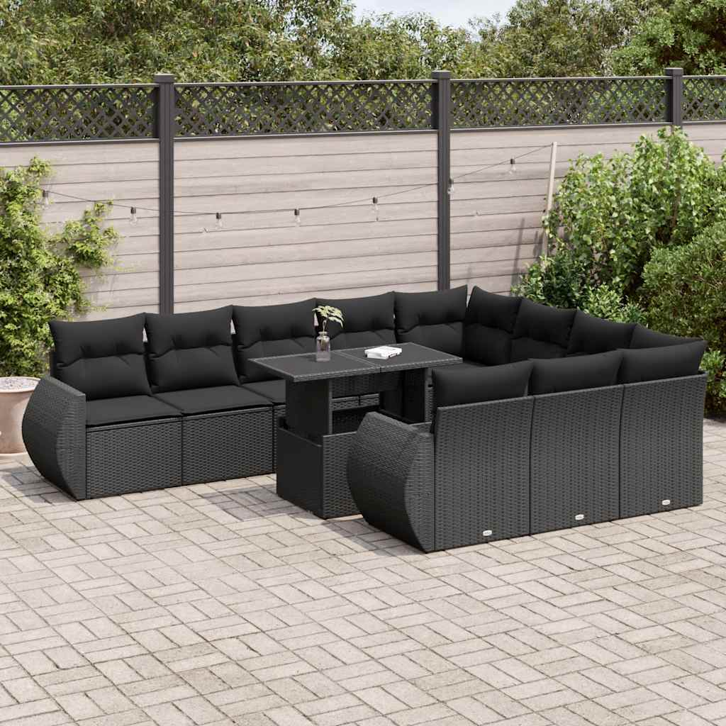 vidaXL 11-cz. zestaw wypoczynkowy do ogrodu, poduszki czarny rattan PE