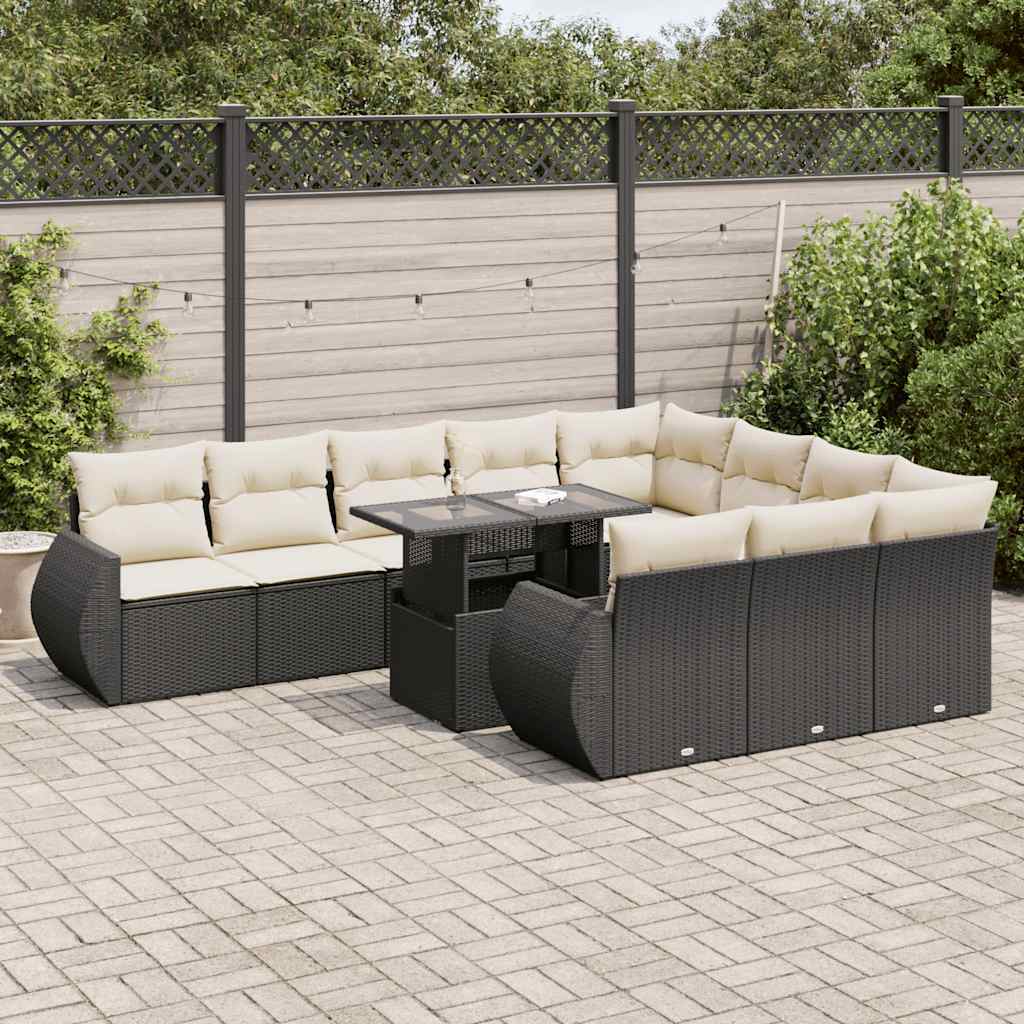 vidaXL 11-cz. zestaw wypoczynkowy do ogrodu, poduszki czarny rattan PE