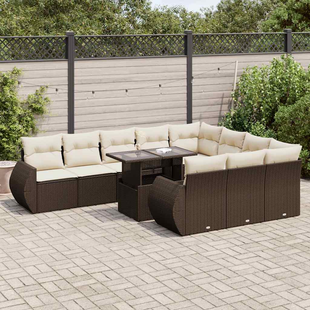 vidaXL 11-cz. zestaw mebli ogrodowych z poduszkami, brązowy, rattan PE
