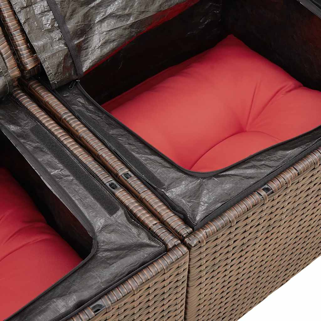 vidaXL 7-cz. zestaw mebli z poduszkami, brązowy, polirattan i akacja