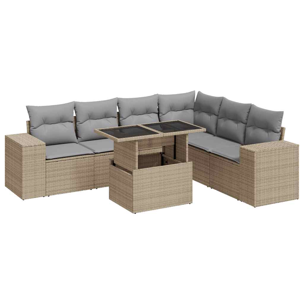 vidaXL 7-cz. zestaw wypoczynkowy do ogrodu, z poduszkami, beżowy