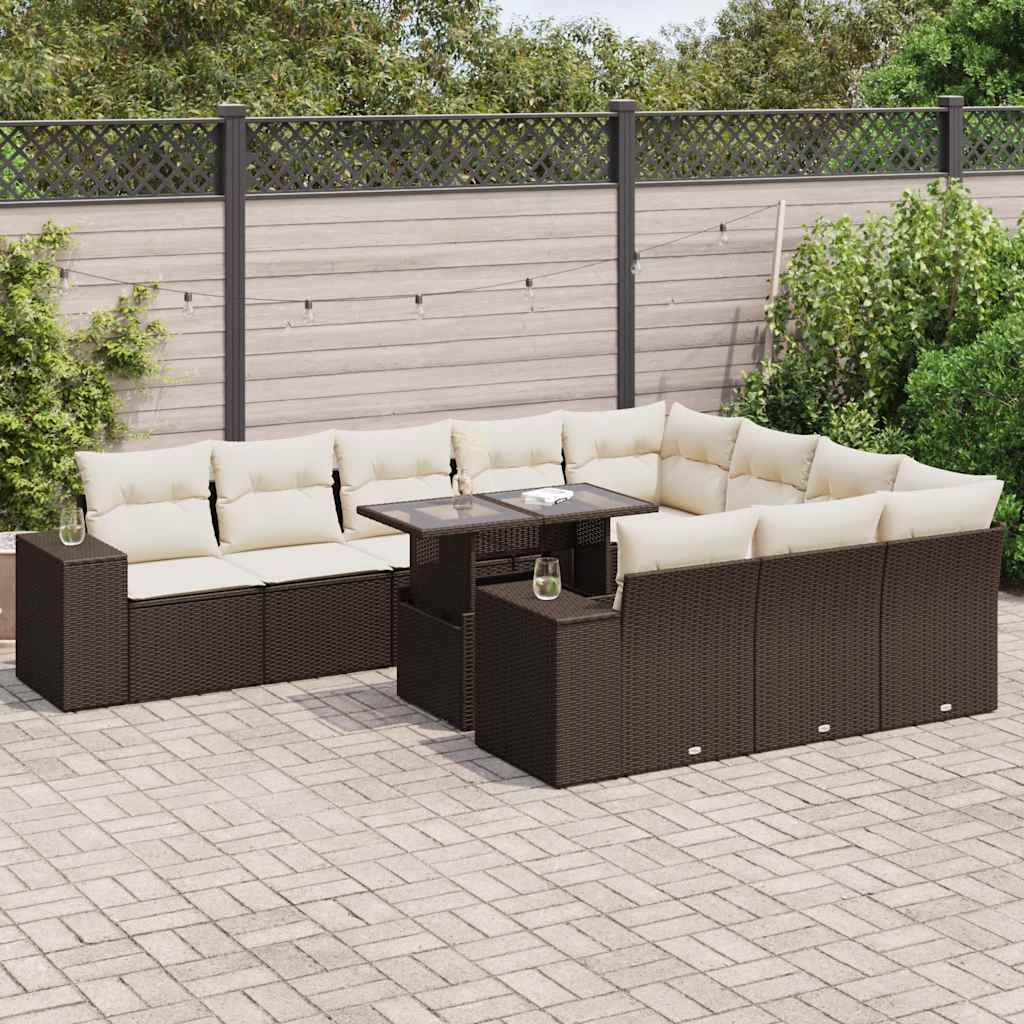 vidaXL 11-cz. zestaw mebli ogrodowych z poduszkami, brązowy, rattan PE