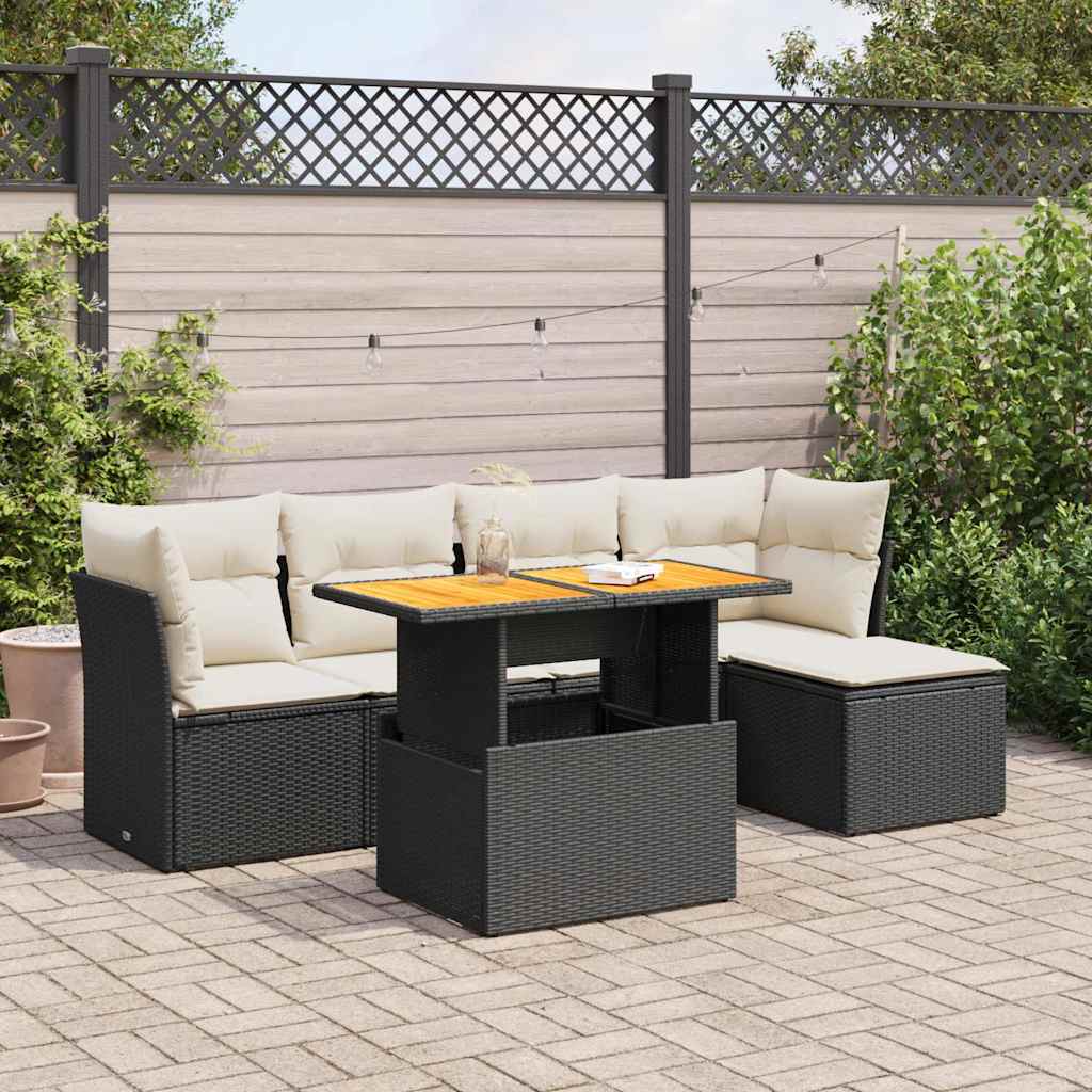 vidaXL 6-cz. zestaw mebli ogrodowych z poduszkami, czarny polirattan