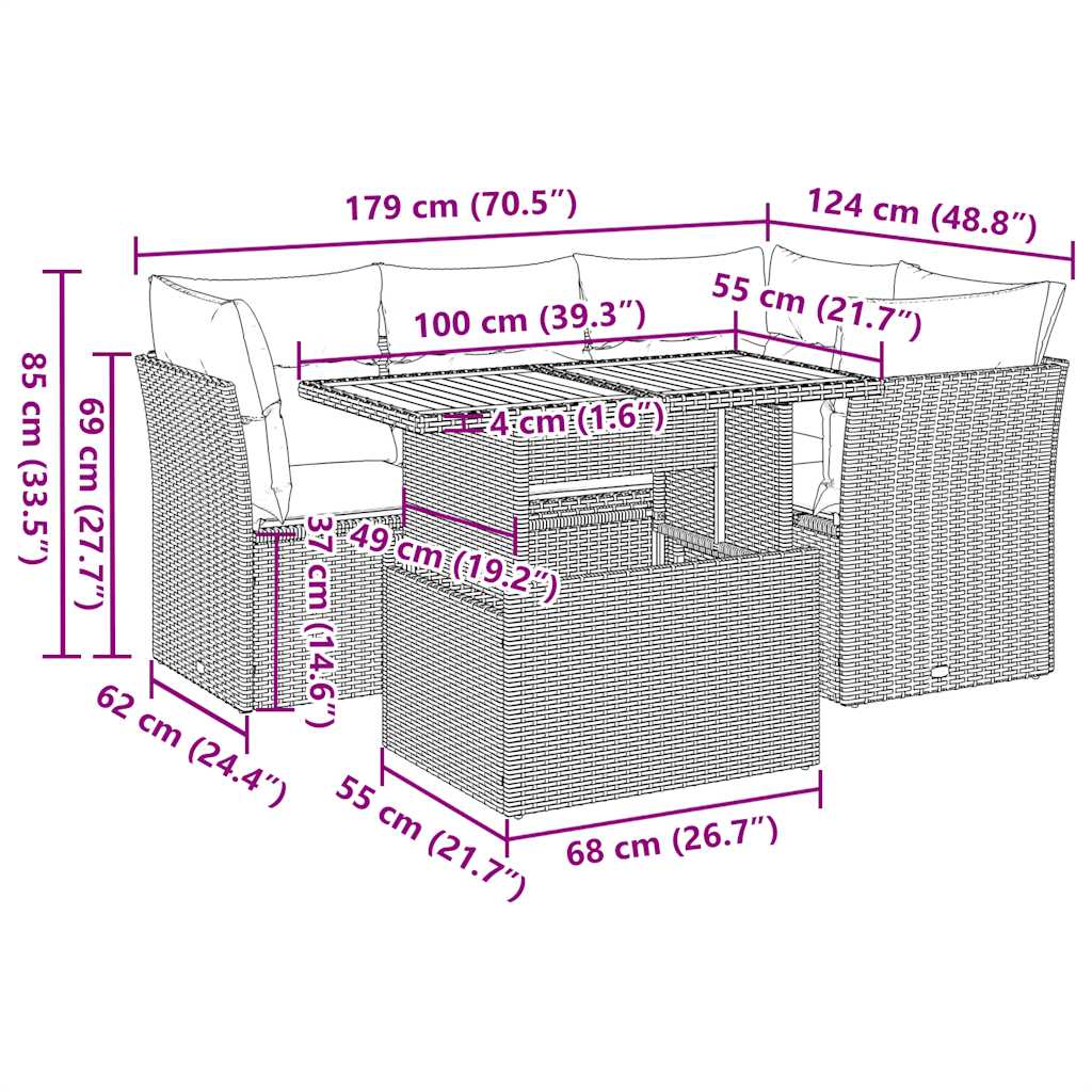 vidaXL 5-cz. zestaw wypoczynkowy do ogrodu, poduszki, szary rattan PE