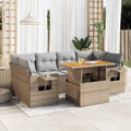 vidaXL 7-cz. zestaw wypoczynkowy do ogrodu, z poduszkami, beżowy