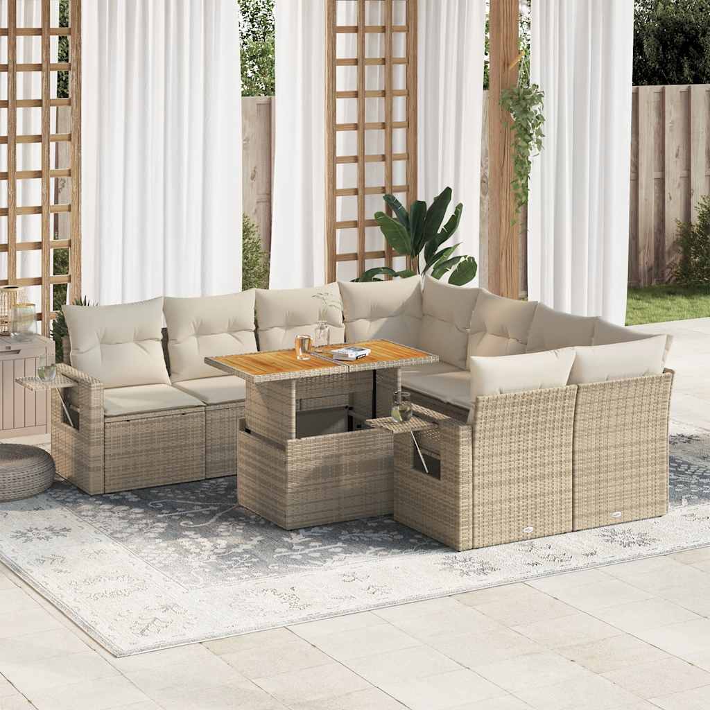 vidaXL 9-cz. zestaw mebli ogrodowych z poduszkami, beżowy, polirattan