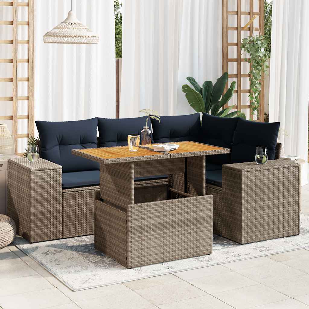vidaXL 5-cz. zestaw wypoczynkowy do ogrodu, poduszki, szary rattan PE