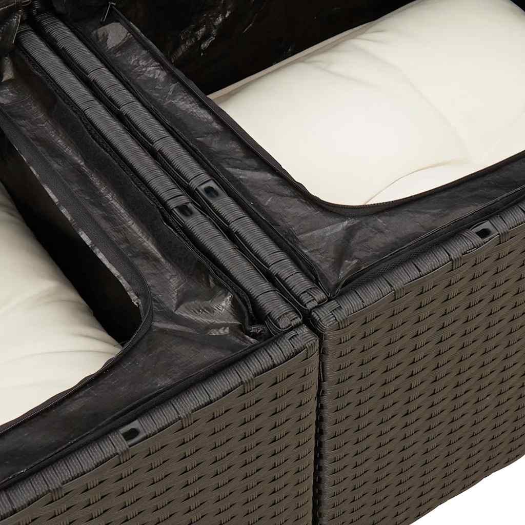 vidaXL 7-cz. zestaw mebli z poduszkami, czarny, polirattan i akacja