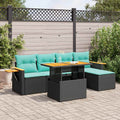 vidaXL 6-cz. zestaw mebli z poduszkami, czarny, polirattan i akacja