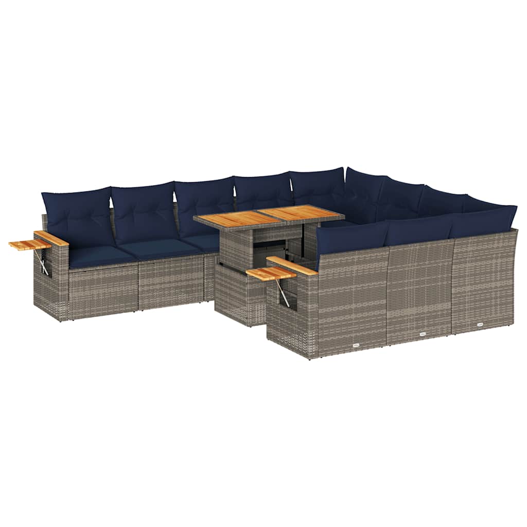 vidaXL 11-cz. zestaw mebli z poduszkami, szary, polirattan i akacja