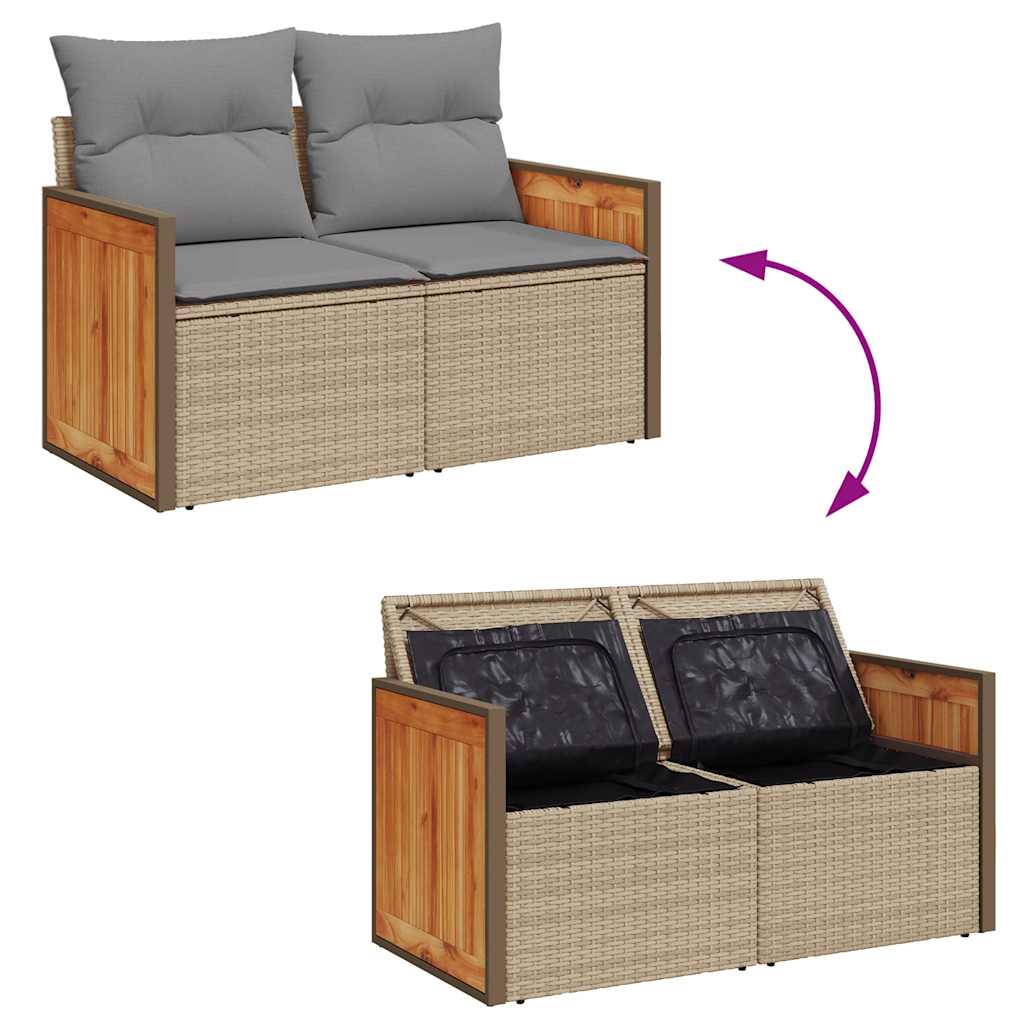 vidaXL 8-cz. zestaw mebli z poduszkami, beżowy, polirattan i akacja