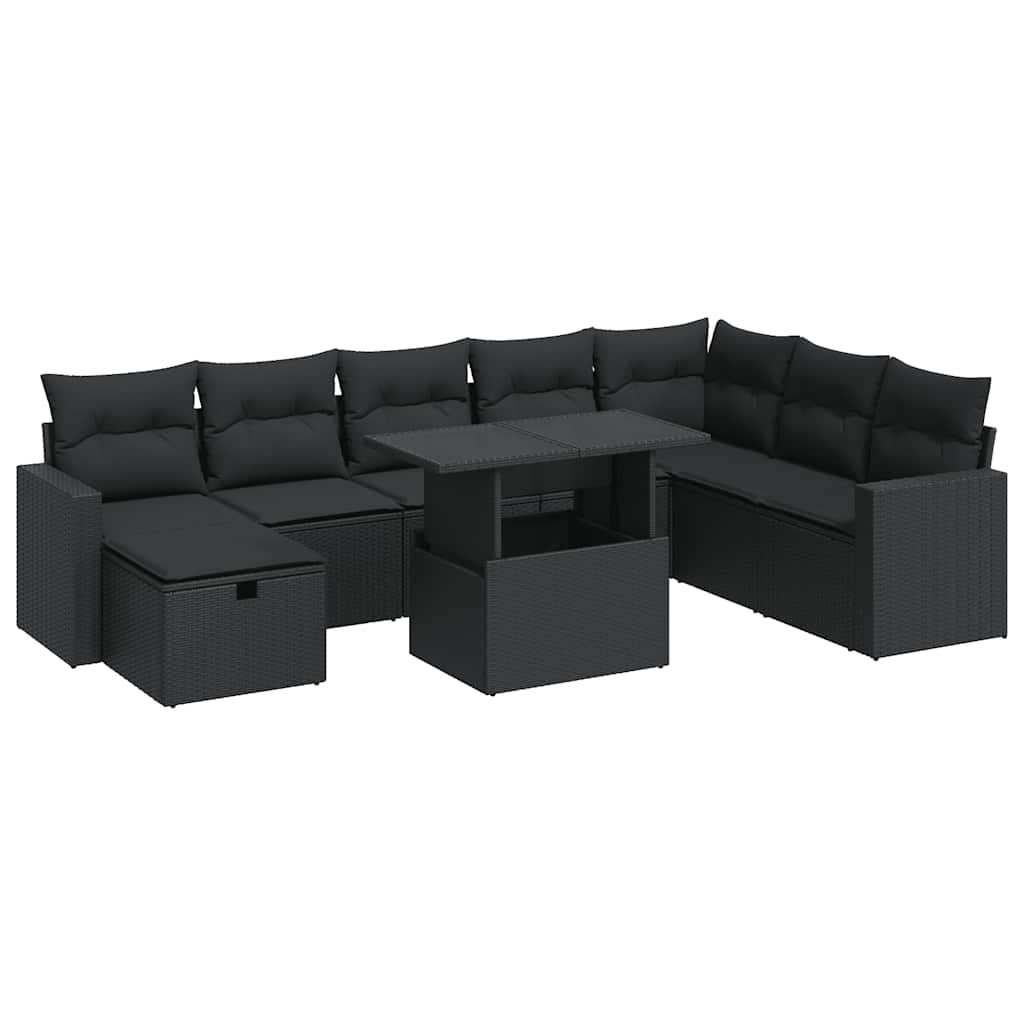 vidaXL 9-cz. zestaw wypoczynkowy do ogrodu, z poduszkami, czarny