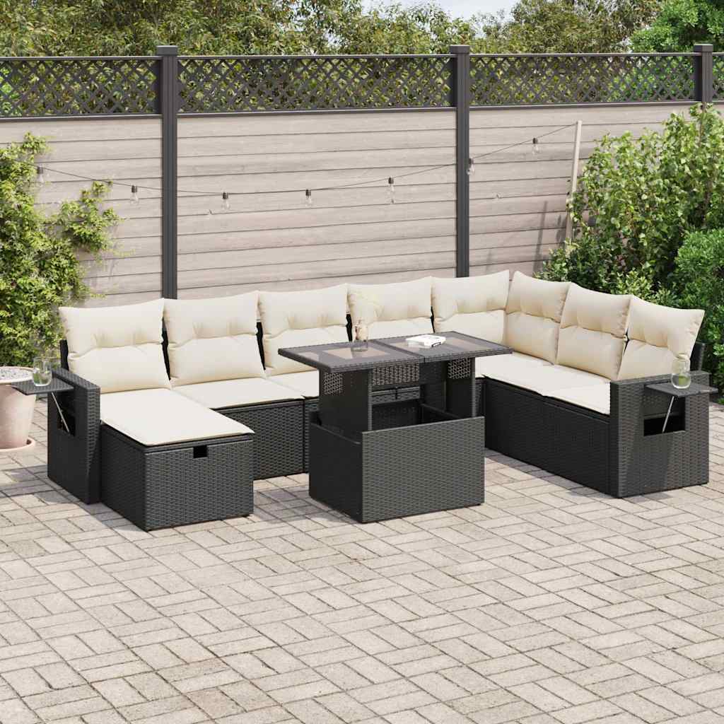 vidaXL 9-cz. zestaw wypoczynkowy do ogrodu, z poduszkami, czarny
