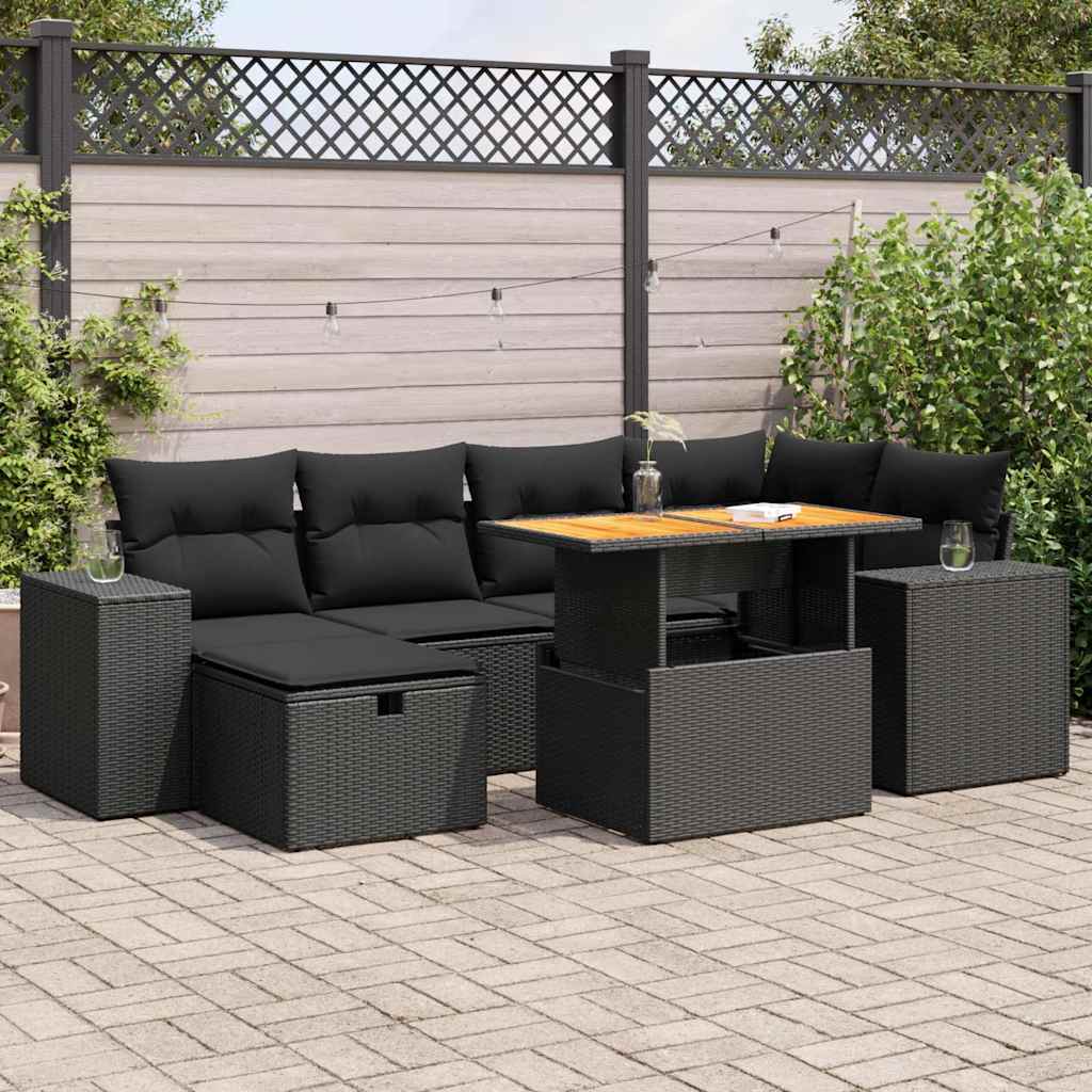vidaXL 8-cz. zestaw mebli z poduszkami, czarny, polirattan i akacja