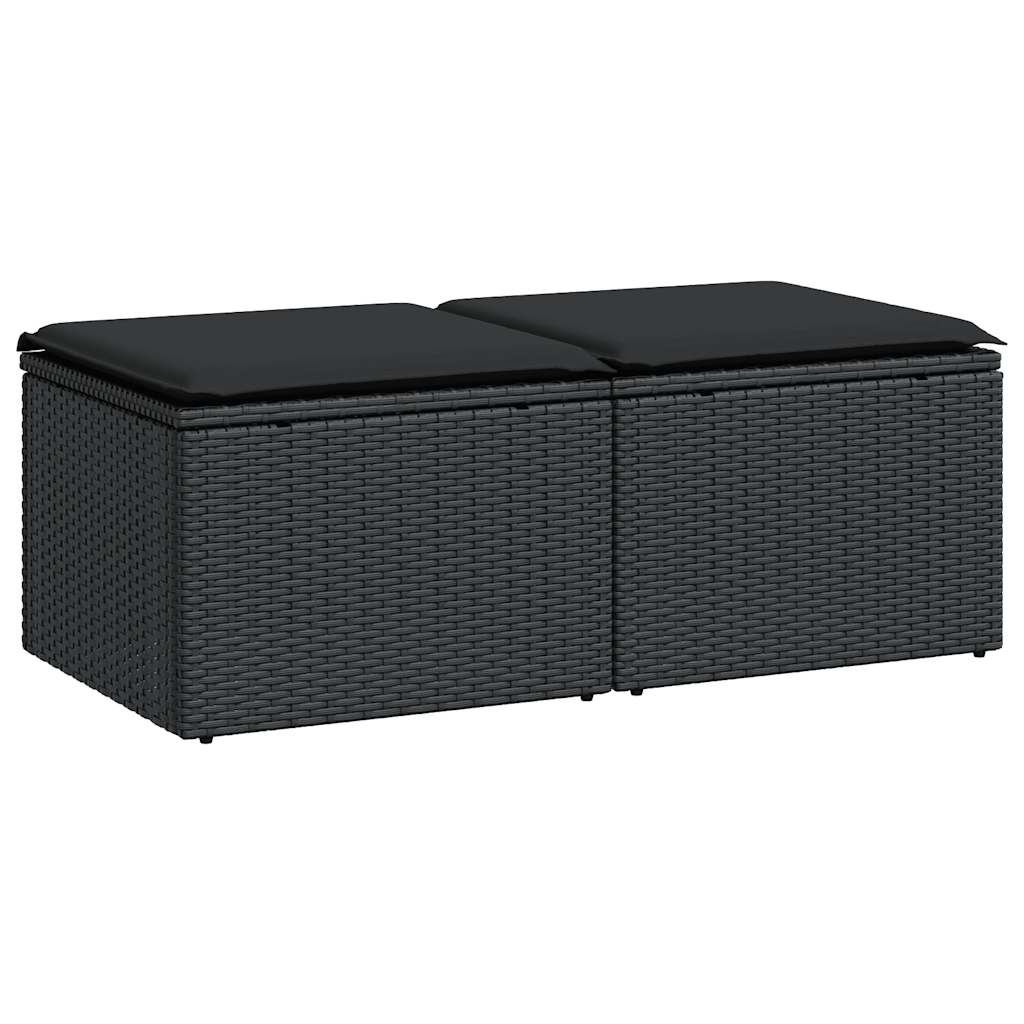 vidaXL 2-cz. zestaw mebli z poduszkami, czarny, polirattan i akacja