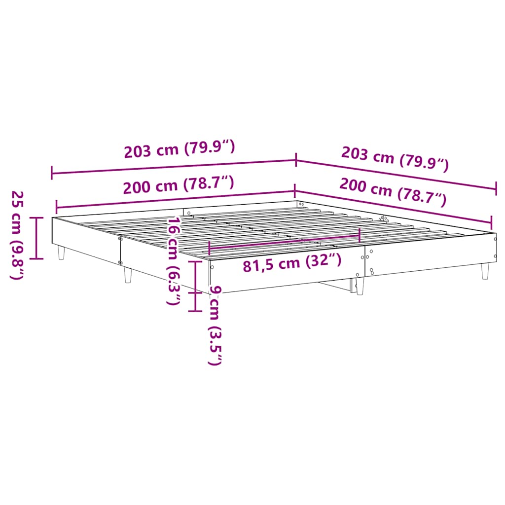 vidaXL Rama łóżka bez materaca czarna 200x200 cm drewno klejone