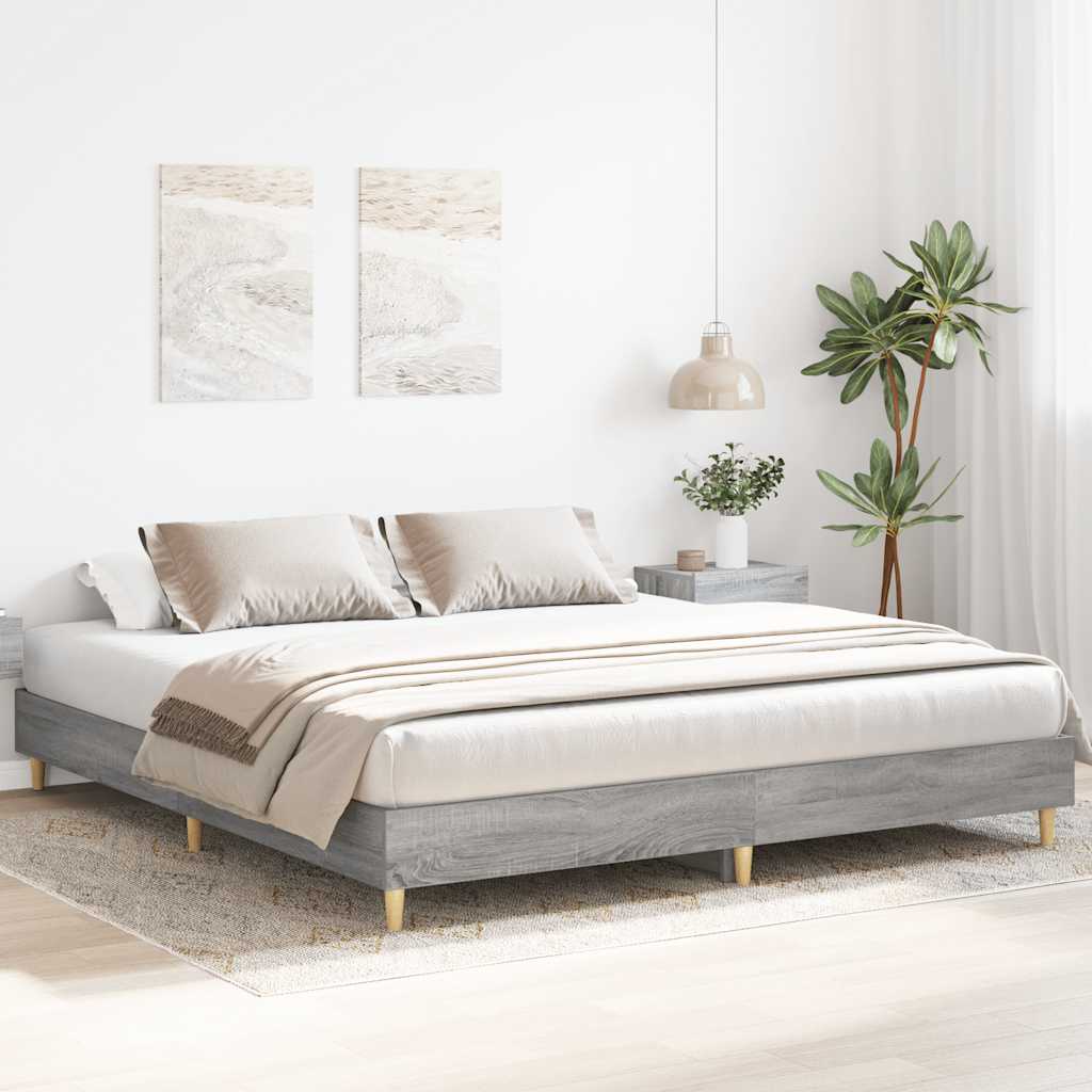 vidaXL Rama łóżka bez materaca Szary Sonoma 200x200 cm Drewno klejone