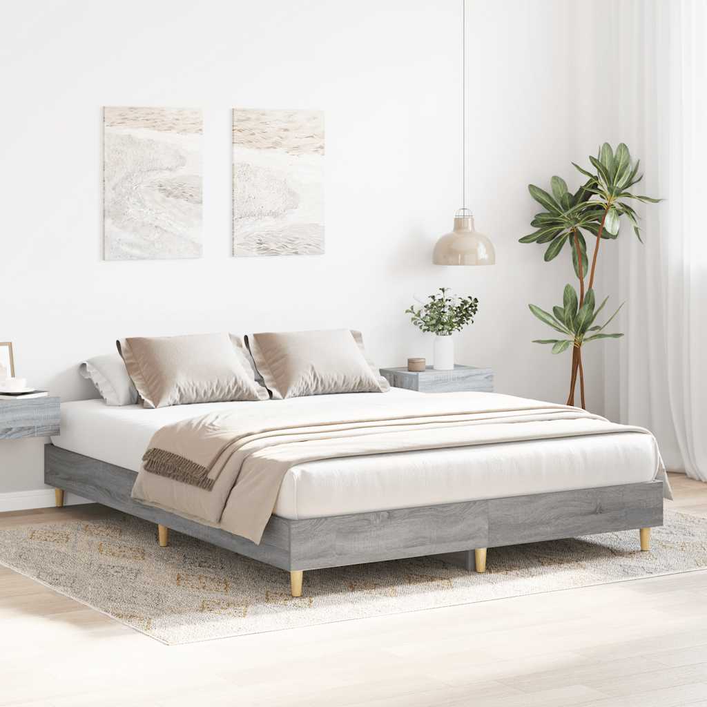 vidaXL Rama łóżka bez materaca Szary Sonoma 140x200 cm Drewno klejone