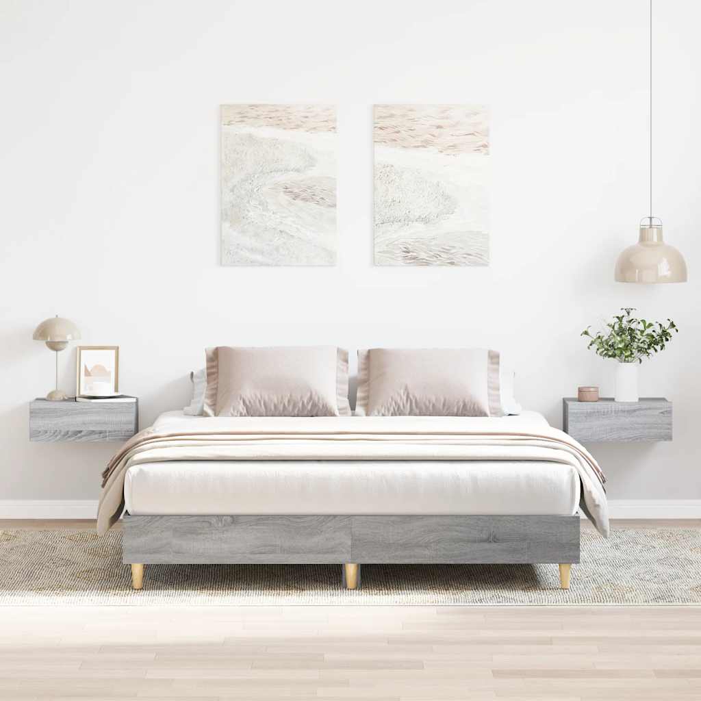 vidaXL Rama łóżka bez materaca Szary Sonoma 140x200 cm Drewno klejone