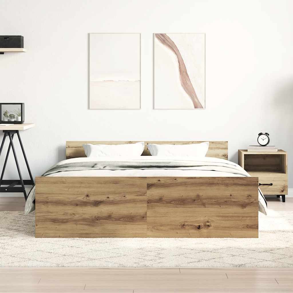 vidaXL Rama łóżka bez materaca Artisan Oak 140x190cm Drewno klejone