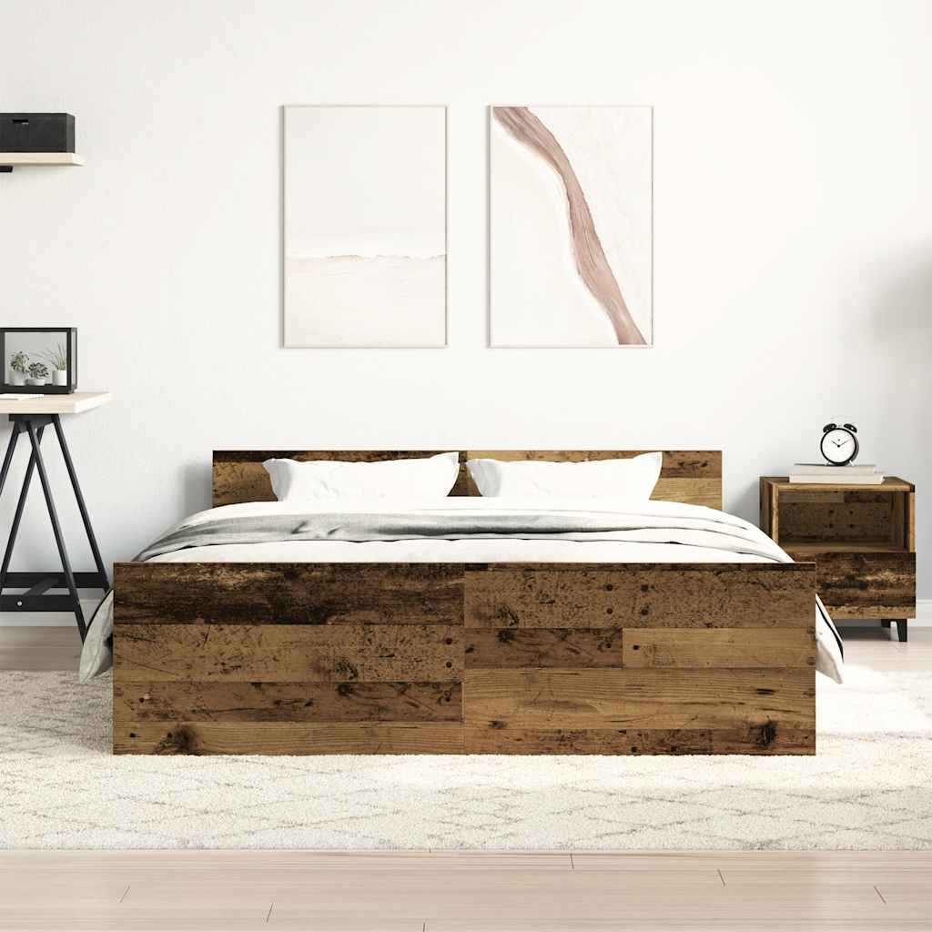vidaXL Rama łóżka bez materaca Stare drewno 135x190cm Drewno klejone