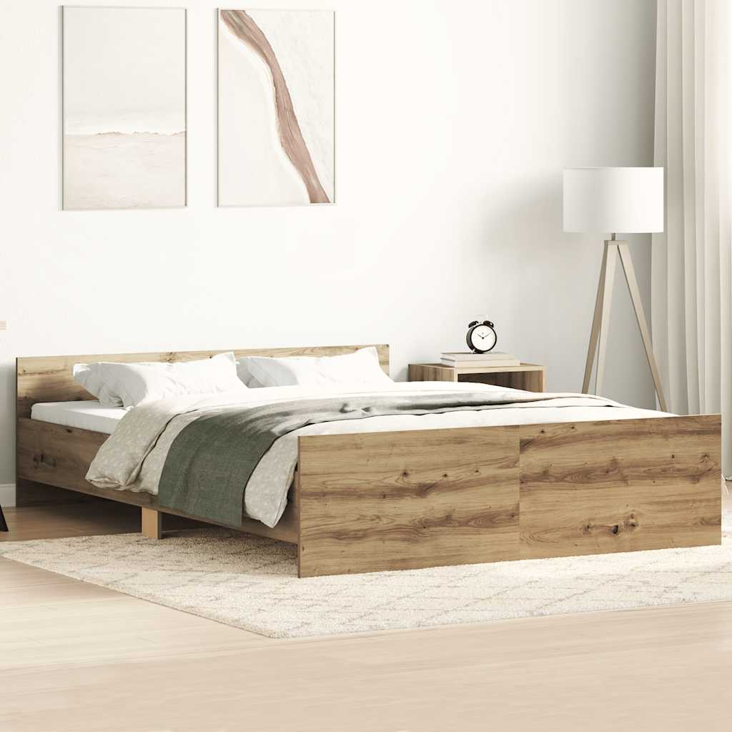 vidaXL Rama łóżka bez materaca Artisan Oak 135x190cm Drewno klejone