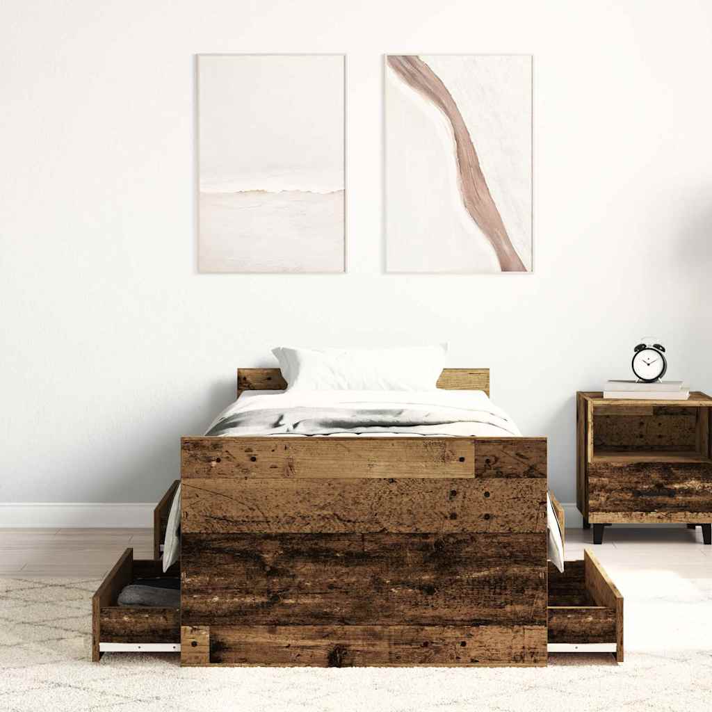 vidaXL Rama łóżka bez materaca Stare drewno 100x200cm Drewno klejone