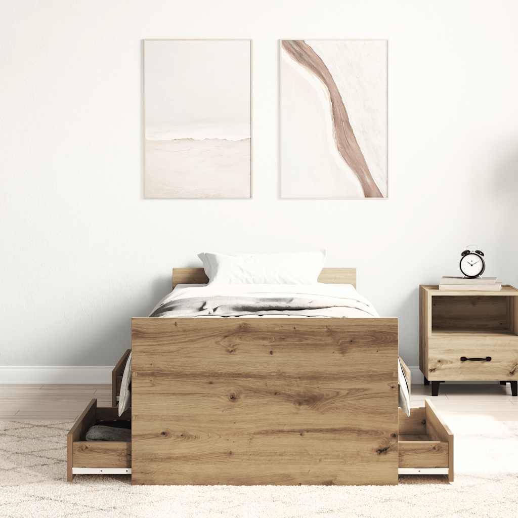 vidaXL Rama łóżka bez materaca Artisan Oak 100x200cm Drewno klejone