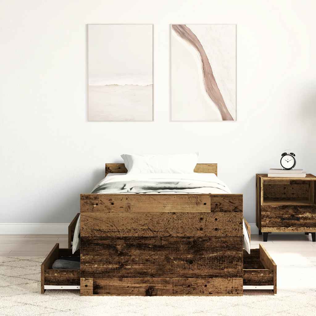 vidaXL Rama łóżka bez materaca Stare drewno 90x200cm Drewno klejone