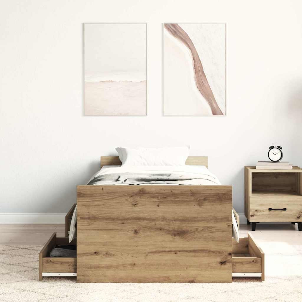 vidaXL Rama łóżka bez materaca Artisan Oak 90x190cm Drewno klejone
