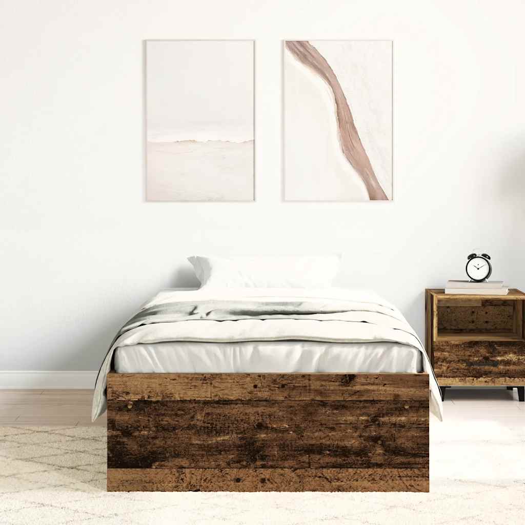 vidaXL Rama łóżka bez materaca Stare drewno 90x200cm Drewno klejone