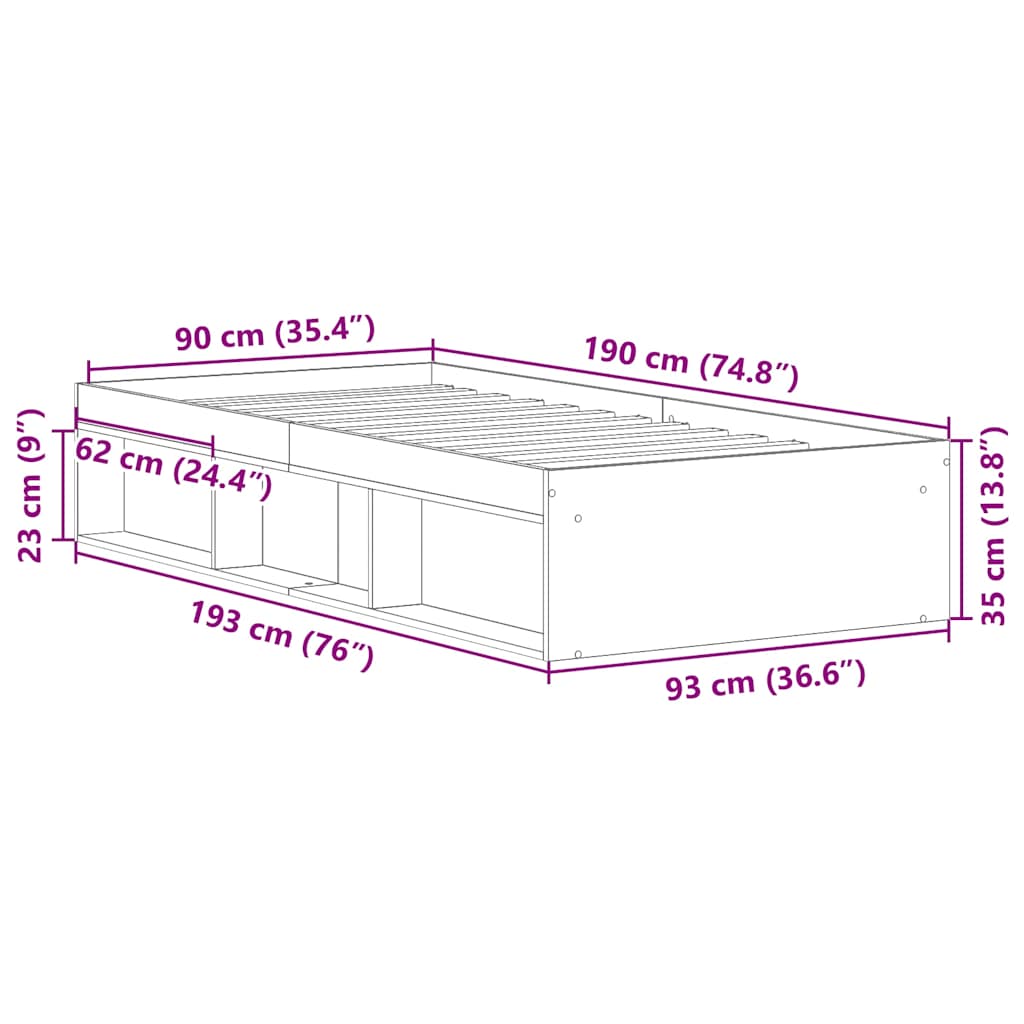 vidaXL Rama łóżka bez materaca Stare drewno 90x190cm Drewno klejone