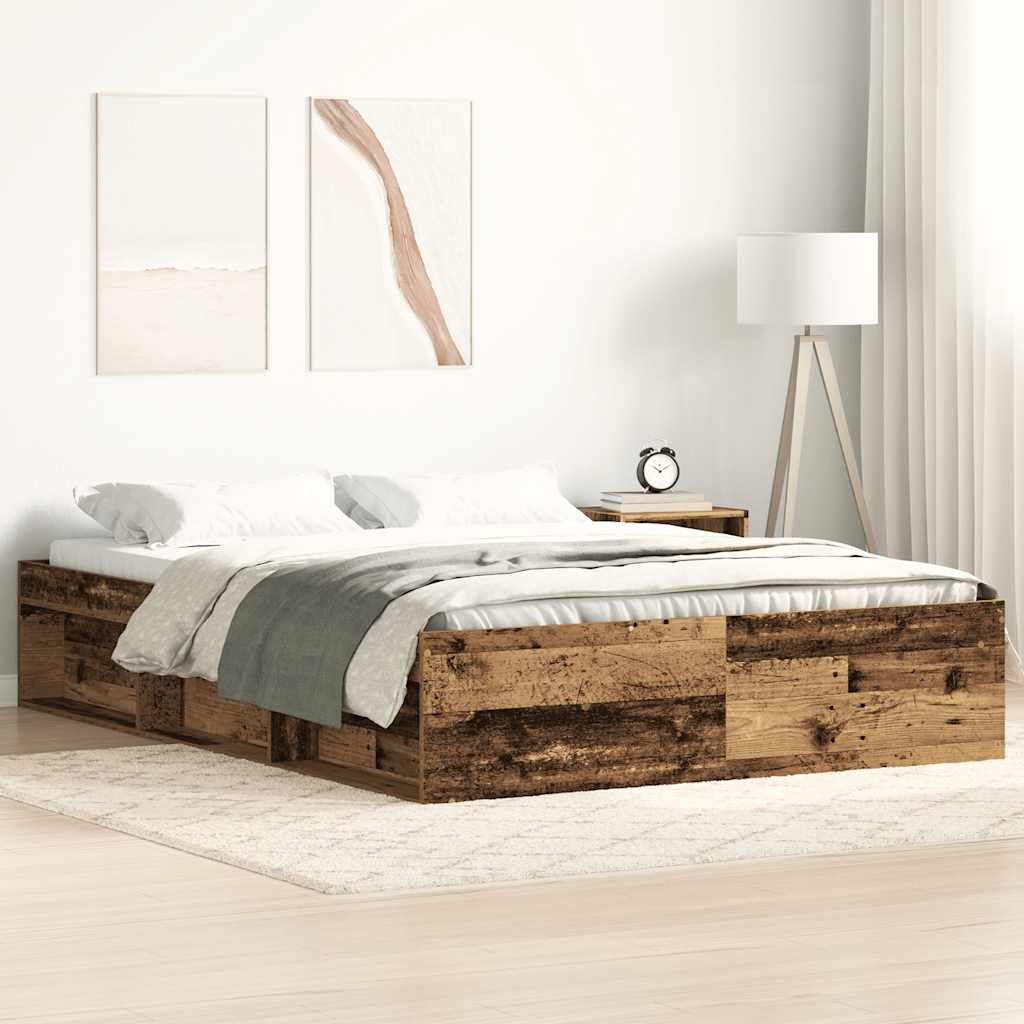 vidaXL Rama łóżka bez materaca Stare drewno 140x190cm Drewno klejone