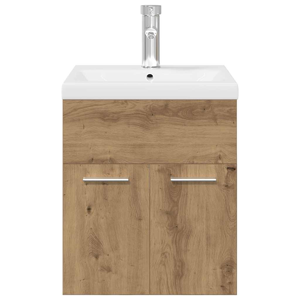 vidaXL Szafka pod umywalkę z wbudowaną umywalką i baterią dąb artisan