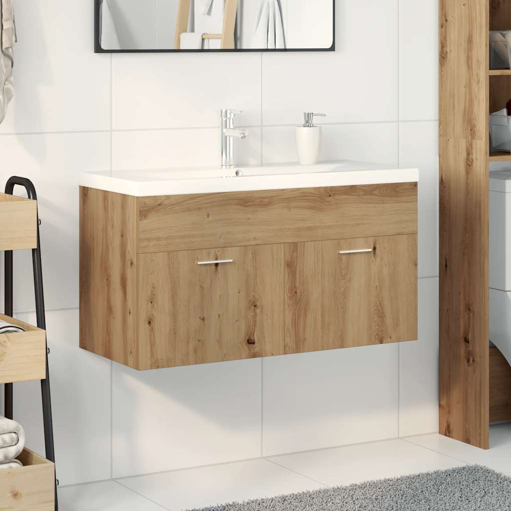 vidaXL Szafka pod umywalkę z wbudowaną umywalką dąb artisan