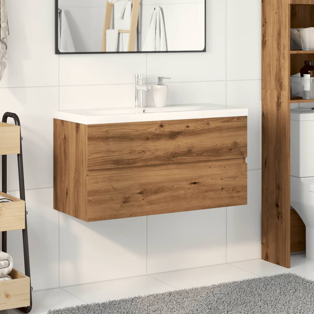 vidaXL Szafka z wbudowaną umywalką, dąb artisan