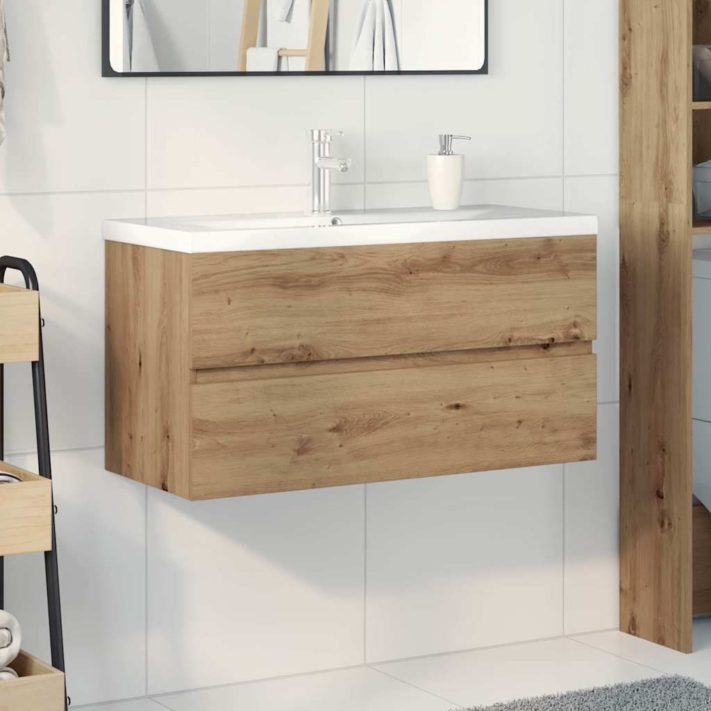 vidaXL Szafka pod umywalkę z wbudowaną umywalką i baterią dąb artisan