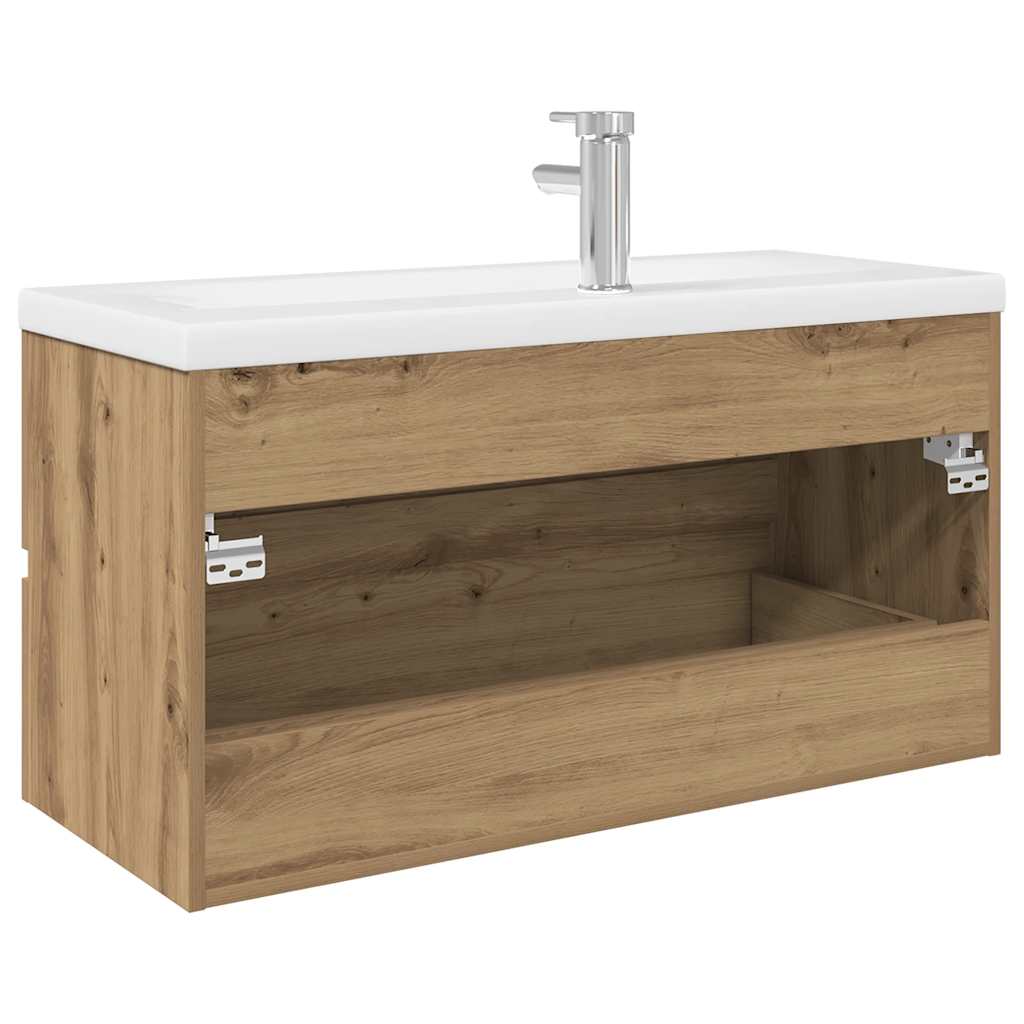 vidaXL Szafka pod umywalkę z wbudowaną umywalką i baterią dąb artisan
