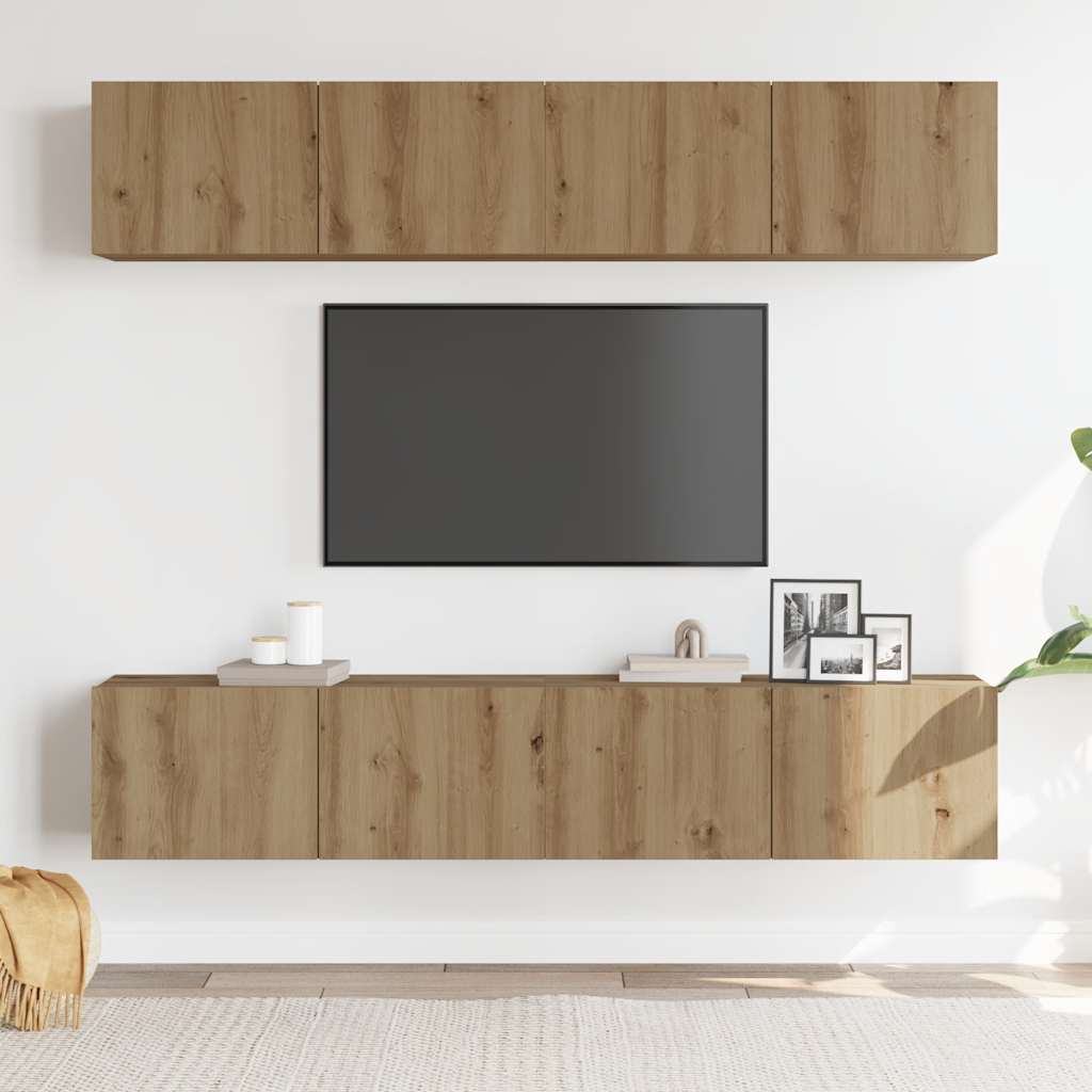 vidaXL Wiszące szafki telewizyjne, 4 szt., dąb artisan