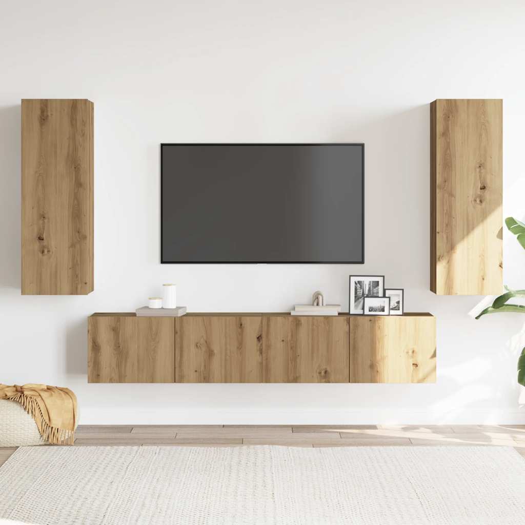 vidaXL Wiszące szafki telewizyjne, 4 szt., dąb artisan