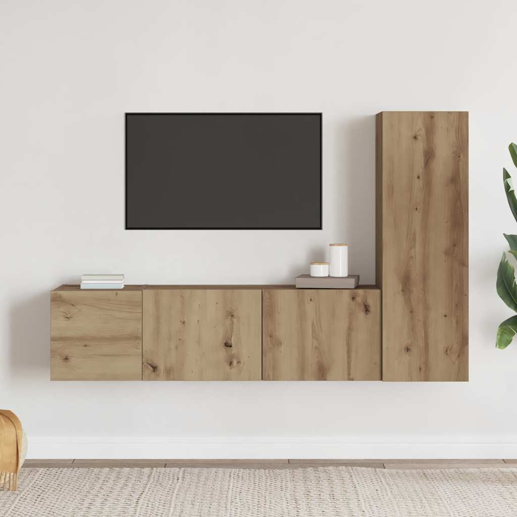 vidaXL Wiszące szafki telewizyjne, 3 szt., dąb artisan