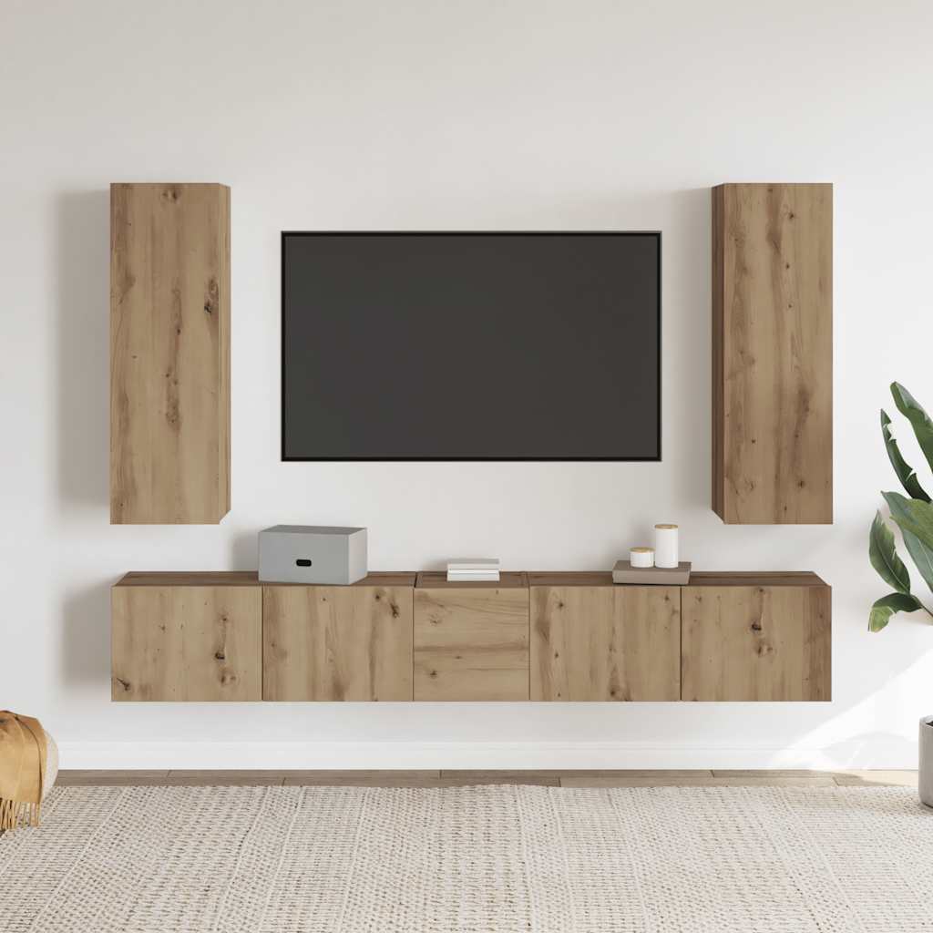 vidaXL Wiszące szafki telewizyjne, 5 szt., dąb artisan