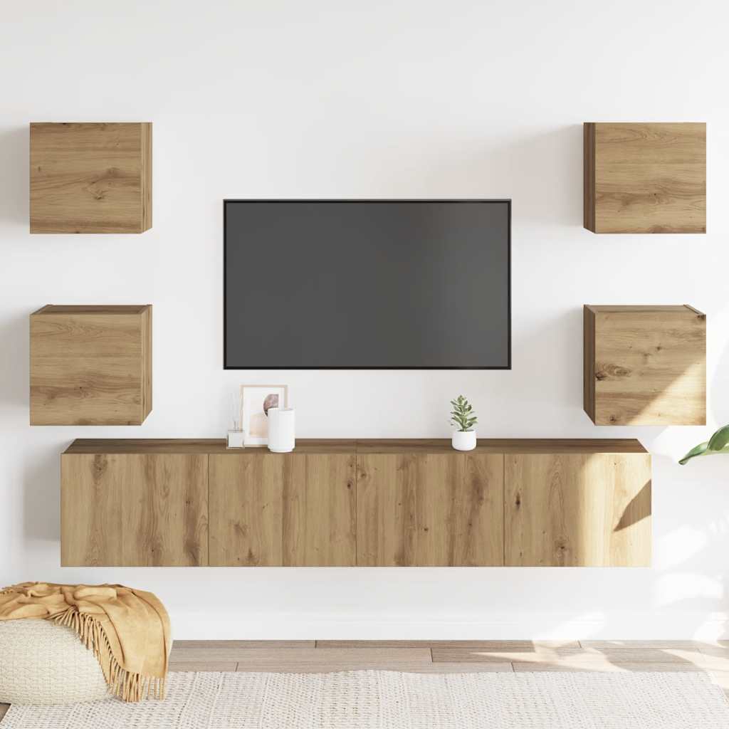 vidaXL Wiszące szafki telewizyjne, 6 szt., dąb artisan