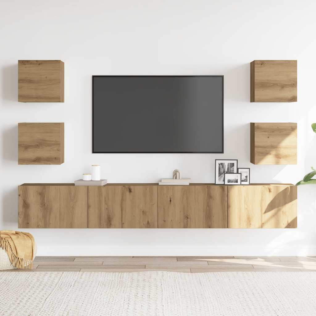 vidaXL Wiszące szafki telewizyjne, 6 szt., dąb artisan