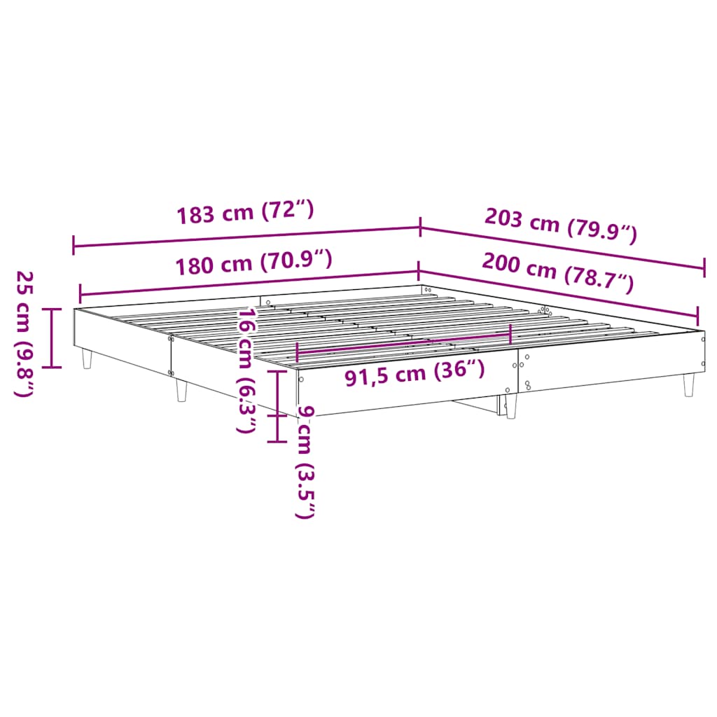 vidaXL Rama łóżka bez materaca Betonowa szarość 180x200cm