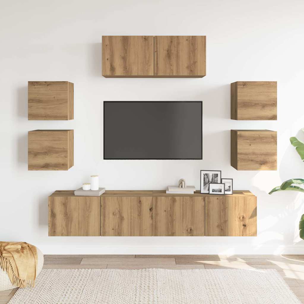 vidaXL 7-cz. zestaw szafek TV, dąb artisan, materiał drewnopochodny